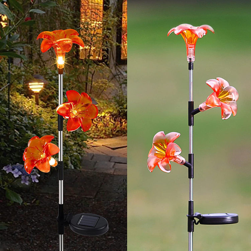 Glintoper Solar Lights, 2 Pack Outdoor Decorative Sunflower Lights, 30 Inch Waterproof Solar Powered Garden Figurine Stakes with 6 Flowers, Warm White LED Landscape Lighting for Patio Yard Pathway  Glintoper Lily Flower  