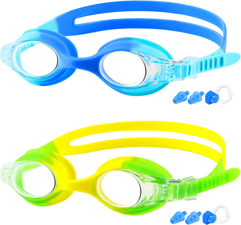 COOLOO Kids Goggles for Swimming for Age 3-15, 2 Pack Kids Swim Goggles with Nose Cover, No Leaking, Anti-Fog, Waterproof Sporting Goods > Outdoor Recreation > Boating & Water Sports > Swimming > Swim Goggles & Masks COOLOO Blue & Green Yellow  