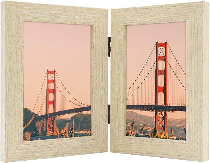 Frametory, 5X7 Hinged Picture Frame Displays 2 Photos, Double Frames with Glass, Side by Side Stands Vertically on Tabletop (Black) Home & Garden > Decor > Picture Frames Frametory Beige 4x6 (1-Pack) 