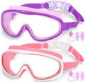 Easyoung 2-Pack Kids Swim Goggles, Wide Vision Swim Goggles for Child from 3-15 Sporting Goods > Outdoor Recreation > Boating & Water Sports > Swimming > Swim Goggles & Masks EasYoung 02.purple + Cherry Pink With White  