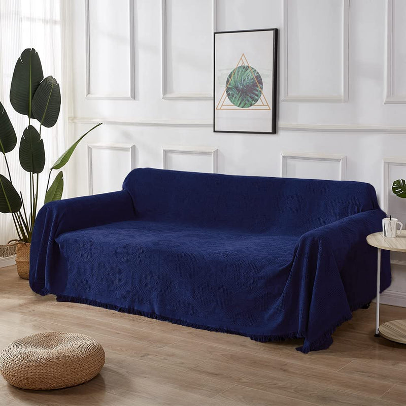 Rose Home Fashion Cotton Couch Cover Functional Sofa Covers Geometrical Woven Couch Cover Blanket Light Grey Couch Covers for 3 Cushion Couch (Large, 3 Seats) Home & Garden > Decor > Chair & Sofa Cushions Rose Home Fashion Royal Blue Large 