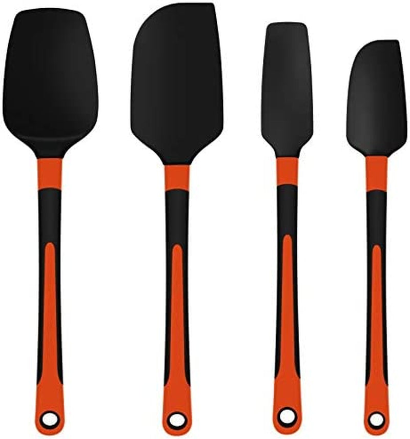 TEEVEA Silicone Spatula Set Rubber Jar Spoon Spatula Kitchen Utensils Non-Stick Heat Resistant for Scraping Cooking Baking Mixing Tools 4 Pack Home & Garden > Kitchen & Dining > Kitchen Tools & Utensils TEEVEA 4Pack Black Orange  