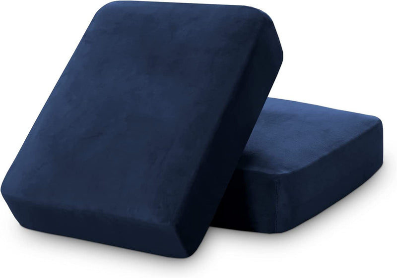 Stretch Velvet Couch Cushion Covers for Individual Cushions Sofa Cushion Covers Seat Cushion Covers, Thicker Bouncy with Elastic Edge Cover up to 10 Inch Thickness Cushions (1 Piece, Brown) Home & Garden > Decor > Chair & Sofa Cushions PrinceDeco Navy 2 