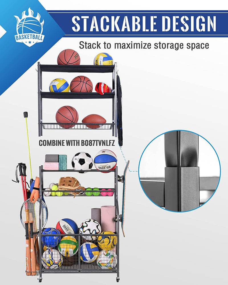 Mythinglogic Sports Equipment Garage Oorganizer,Garage Ball Storage for Sports Gear and Toys, Rolling Ball Cart with Wheels for Indoor/Outdoor Use Sporting Goods > Outdoor Recreation > Winter Sports & Activities Mythinglogic   