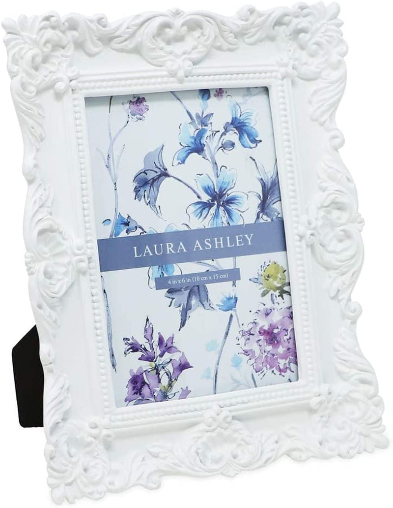 Laura Ashley 5X7 Black Ornate Textured Hand-Crafted Resin Picture Frame with Easel & Hook for Tabletop & Wall Display, Decorative Floral Design Home Décor, Photo Gallery, Art, More (5X7, Black) Home & Garden > Decor > Picture Frames Laura Ashley White 4x6 