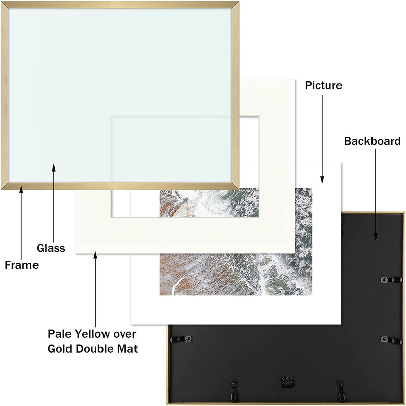 Frametory, 11X14 Aluminum Frame with Ivory Mat for 8X10 Pictures/Photos, Wall Mounting, Real Glass, Swivel Back Tabs, Sawtooth Hanger, Portrait/Landscape Display Metal Collection (Gold, 1 Pack) Home & Garden > Decor > Picture Frames Frametory   