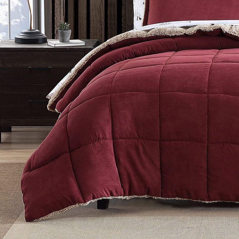 Eddie Bauer - King Comforter Set, Reversible Sherpa Bedding with Matching Shams, Cozy & Warm Home Decor (Sherwood Red, King)