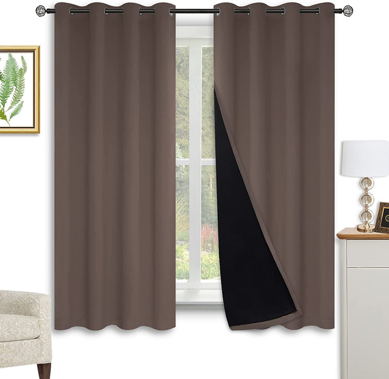 Kinryb Halloween 100% Blackout Curtains Coffee 72 Inche Length - Double Layer Grommet Drapes with Black Liner Privacy Protected Blackout Curtains for Bedroom Coffee 52W X 72L Set of 2 Home & Garden > Decor > Window Treatments > Curtains & Drapes Kinryb Chocolate W52" x L63" 