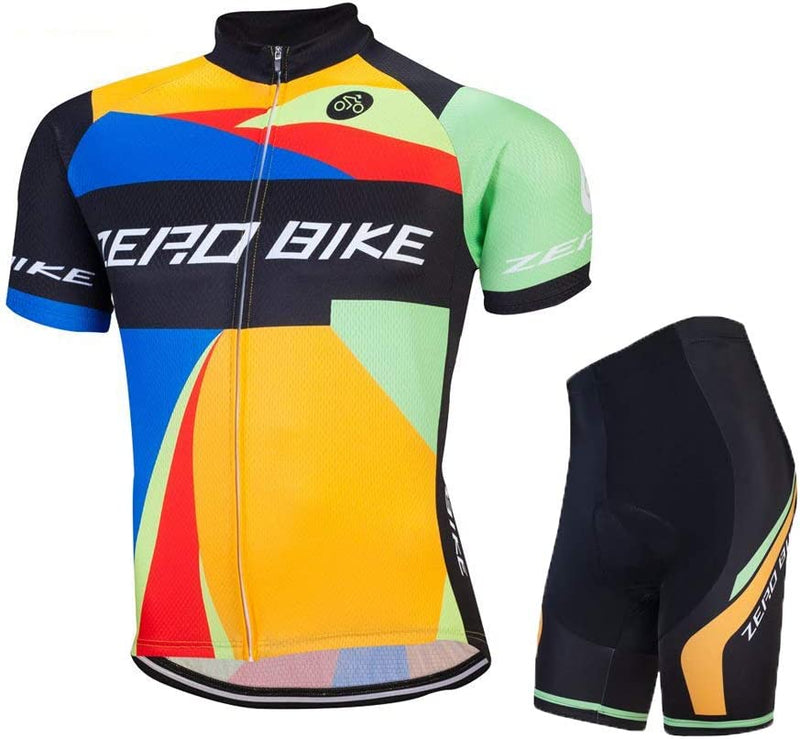 ZEROBIKE Men Breathable Quick Dry Comfortable Short Sleeve Jersey + Padded Shorts Cycling Clothing Set Cycling Wear Clothes Sporting Goods > Outdoor Recreation > Cycling > Cycling Apparel & Accessories ZEROBIKE Type 7 Large 
