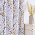 FMFUNCTEX White Tree Curtains for Bedroom 84Inch Half-Blackout Yellow Grey Print Branch Curtains for Living Room Window Treatment Set 50”W Grommet Top Set of 2