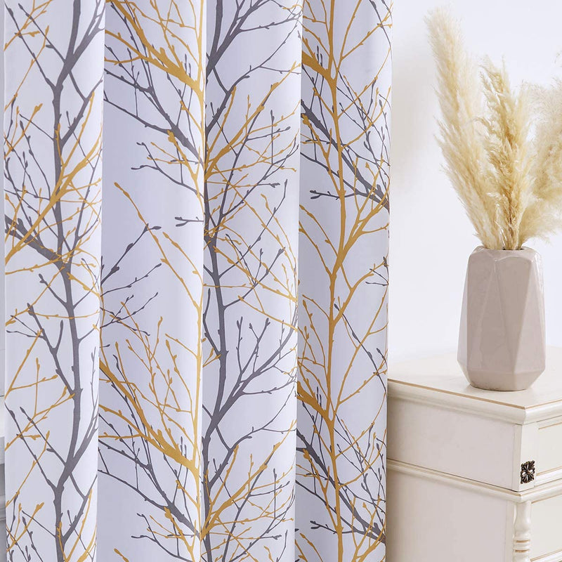 FMFUNCTEX Blue White Curtains for Bedroom 84" Grey Tree Print Half-Blackout Curtain Panel with Liner Branch Curtain for Living Room,50” X 2 Panels Width Grommet Top Sporting Goods > Outdoor Recreation > Fishing > Fishing Rods Fmfunctex Tree: Yellow 50"W x 84"L 