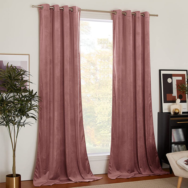 NICETOWN Blue Velvet Curtains 84 Inches, Media Movie Theater Room Decor, Sound Reducing Heavy Matt Grommet Top Solid Room Darkening Drapes for Bedroom (Set of 2, W52Xl84 Inches) Home & Garden > Decor > Window Treatments > Curtains & Drapes NICETOWN Wild Rose W52" x L84" 