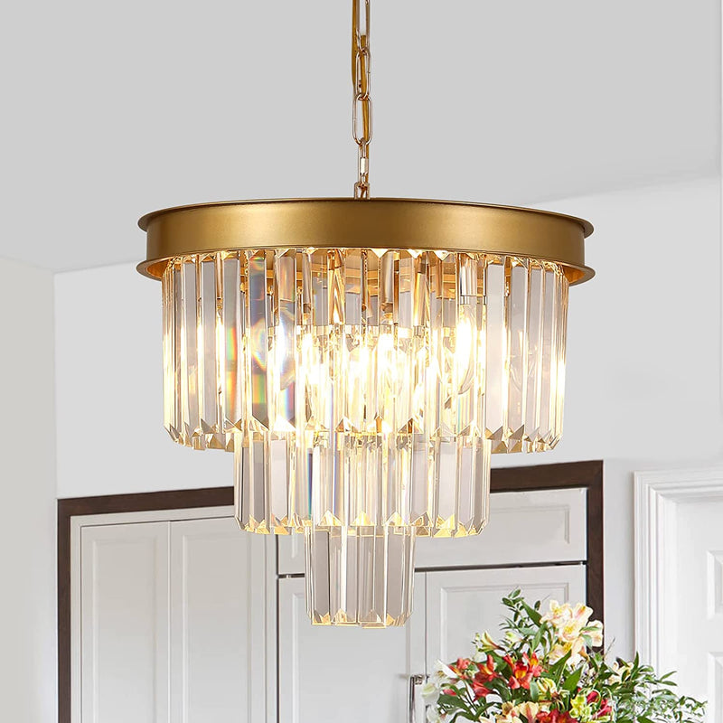 AXILIXI Gold Crystal Chandeliers 16” Modern Ceiling Pendant Light Fixture for Dining Room Dimmable Small Flush Mount Chandeliers round for Foyer Kitchen Island Entryway Home & Garden > Lighting > Lighting Fixtures > Chandeliers A AXILIXI 16 inches  