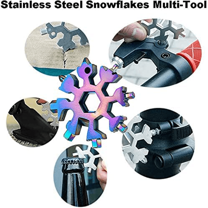 18-In-1 Stainless Steel Snowflake Keychain Multi-Tool Portable Keychain Screwdriver Bottle Opener Tool for Outdoor Camping Gift for Valentine'S Day, Birthday, and Happy New Year (Multi 6 PACK)
