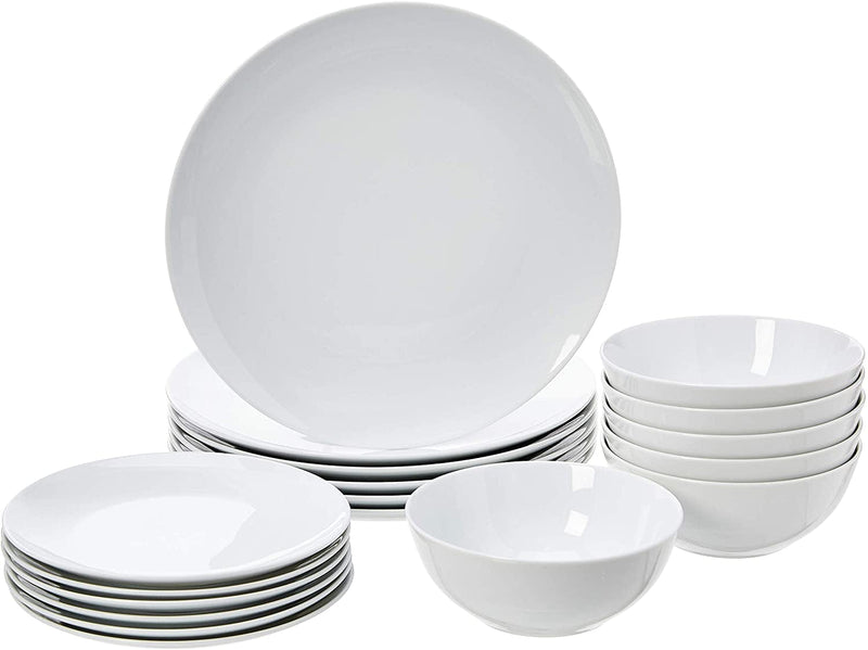 18-Piece Kitchen Dinnerware Set, Plates, Dishes, Bowls, Service for 6, White Porcelain Coupe Home & Garden > Kitchen & Dining > Tableware > Dinnerware KOL DEALS White Coupe  