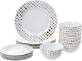18-Piece Kitchen Dinnerware Set, Plates, Dishes, Bowls, Service for 6, White Porcelain Coupe Home & Garden > Kitchen & Dining > Tableware > Dinnerware KOL DEALS Dots  