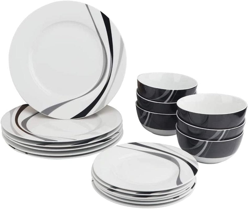 18-Piece Kitchen Dinnerware Set, Plates, Dishes, Bowls, Service for 6, White Porcelain Coupe Home & Garden > Kitchen & Dining > Tableware > Dinnerware KOL DEALS Swirl  