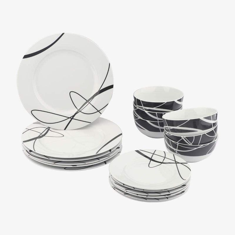18-Piece Kitchen Dinnerware Set, Plates, Dishes, Bowls, Service for 6, White Porcelain Coupe