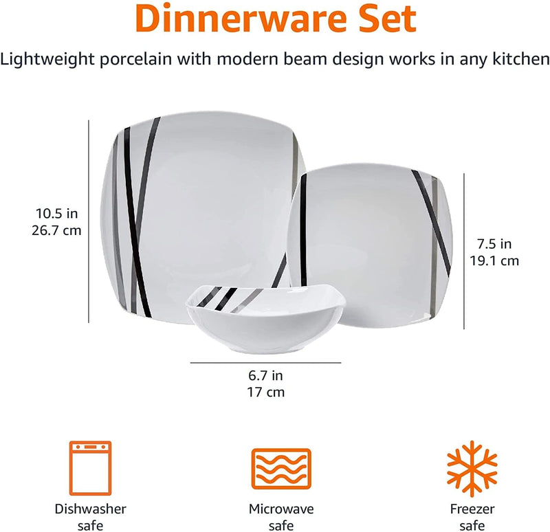 18-Piece Kitchen Dinnerware Set - Square Plates, Bowls, Service for 6 - Modern Beams Home & Garden > Kitchen & Dining > Tableware > Dinnerware KOL DEALS   