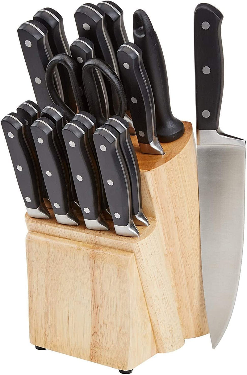 18-Piece Premium Kitchen Knife Block Set, High-Carbon Stainless Steel Blades with Pine Wood Knife Block