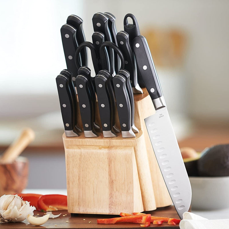 18-Piece Premium Kitchen Knife Block Set, High-Carbon Stainless Steel Blades with Pine Wood Knife Block