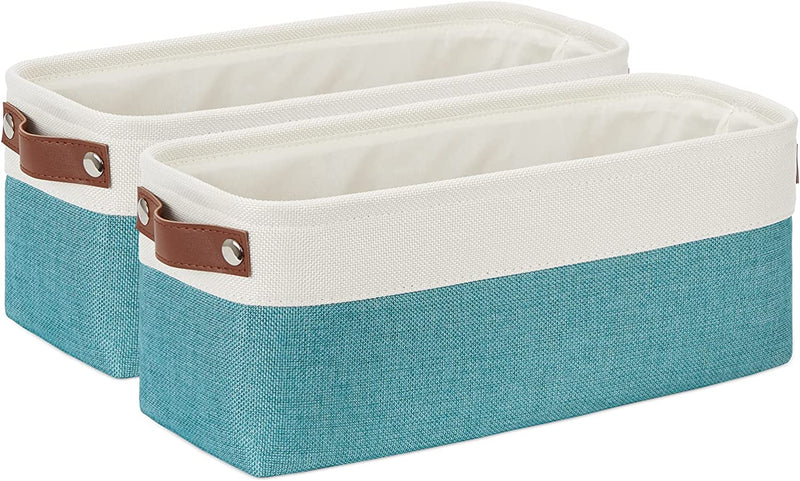 DULLEMELO Toilet Paper Basket, Small Bathroom Baskets for Toilet, Fabric Storage Baskets Foldable Fabric Organizer for Storage, Toilet Paper Storage Basket for Toilet, Magazine Basket(White&Teal) Home & Garden > Household Supplies > Storage & Organization DULLEMELO White&teal Narrow-15"x6"x5.5" 