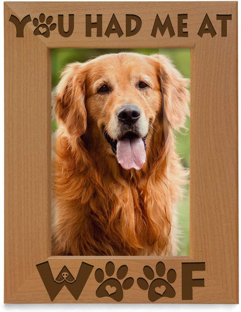 KATE POSH - You Had Me at Woof - Dog Paws Engraved Natural Wood Picture Frame, New Puppy, Memorial, Best Dog Ever Gifts (4X6-Vertical)