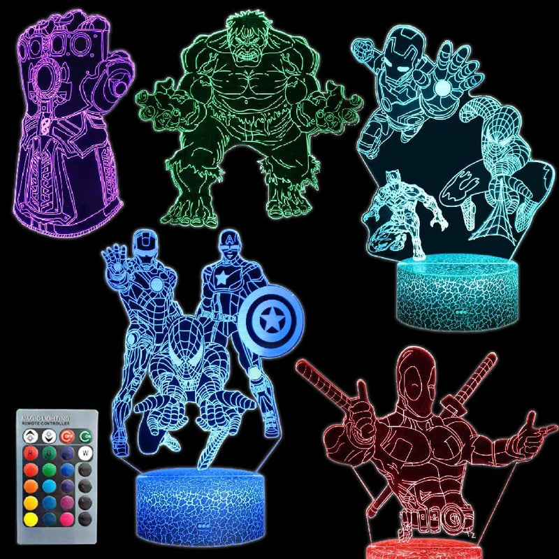Superhero Night Light for Kids, 5 Patterns Spiderhero 3D Anime Illusion Lamp with 16 Colors Changing Remote Smart Touch Lights Bedroom-Gamer Room Gifts Toys for Boys Men Christmas Birthday Gifts Home & Garden > Lighting > Night Lights & Ambient Lighting GIFIZOL Superhero 01  