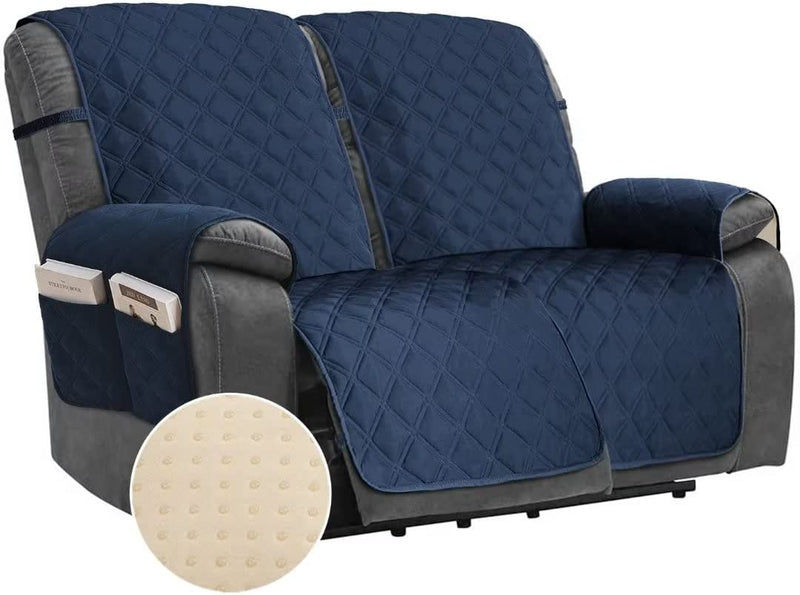TOMORO Non Slip Loveseat Recliner Cover for Dogs - 100% Waterproof Quilted Sofa Slipcover Furniture Protector with 5 Storage Pockets, Washable Couch Cover with Elastic Straps for Kids and Pets Home & Garden > Decor > Chair & Sofa Cushions TOMORO Navy 46"Recliner Loveseat 