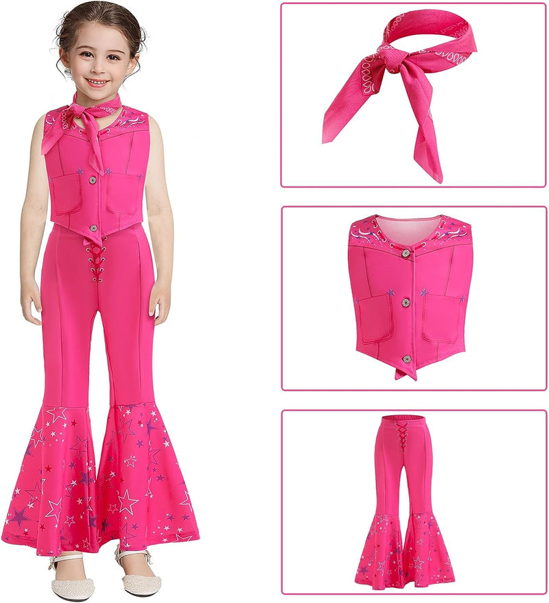 BILOPER 3Pcs Pink Cowboy Costume Girls Toddler Movie Doll Costume Set Halloween Cosplay 4-12Years  BILOPER   
