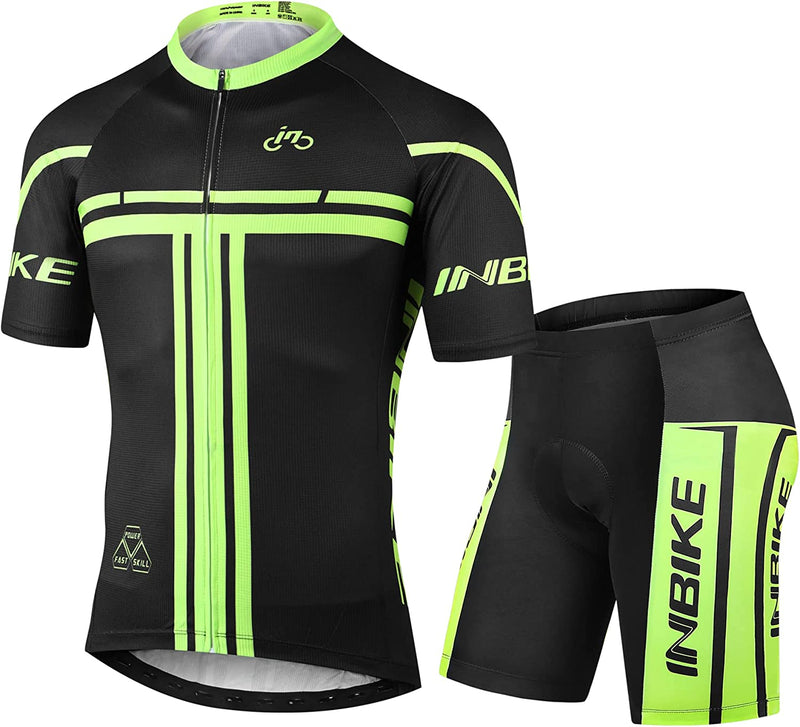 INBIKE Cycling Jersey Mens Set Reflective Breathable Biking Outfit Quick-Dry Bib Bicycle Jersey with 3D Padded Shorts Sporting Goods > Outdoor Recreation > Cycling > Cycling Apparel & Accessories INBIKE Black XX-Large 