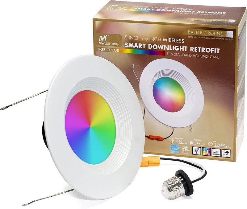 Mw 6 Inch RGB Color Smart Downlight Retrofit with Baffle Trim 24Pk, 850 Lumen, 75W Incandescent Equal, Wifi Access, No Hub Required, Works with Alexa or Google Assistant (24 Pack) Home & Garden > Lighting > Flood & Spot Lights mw 1 PACK  