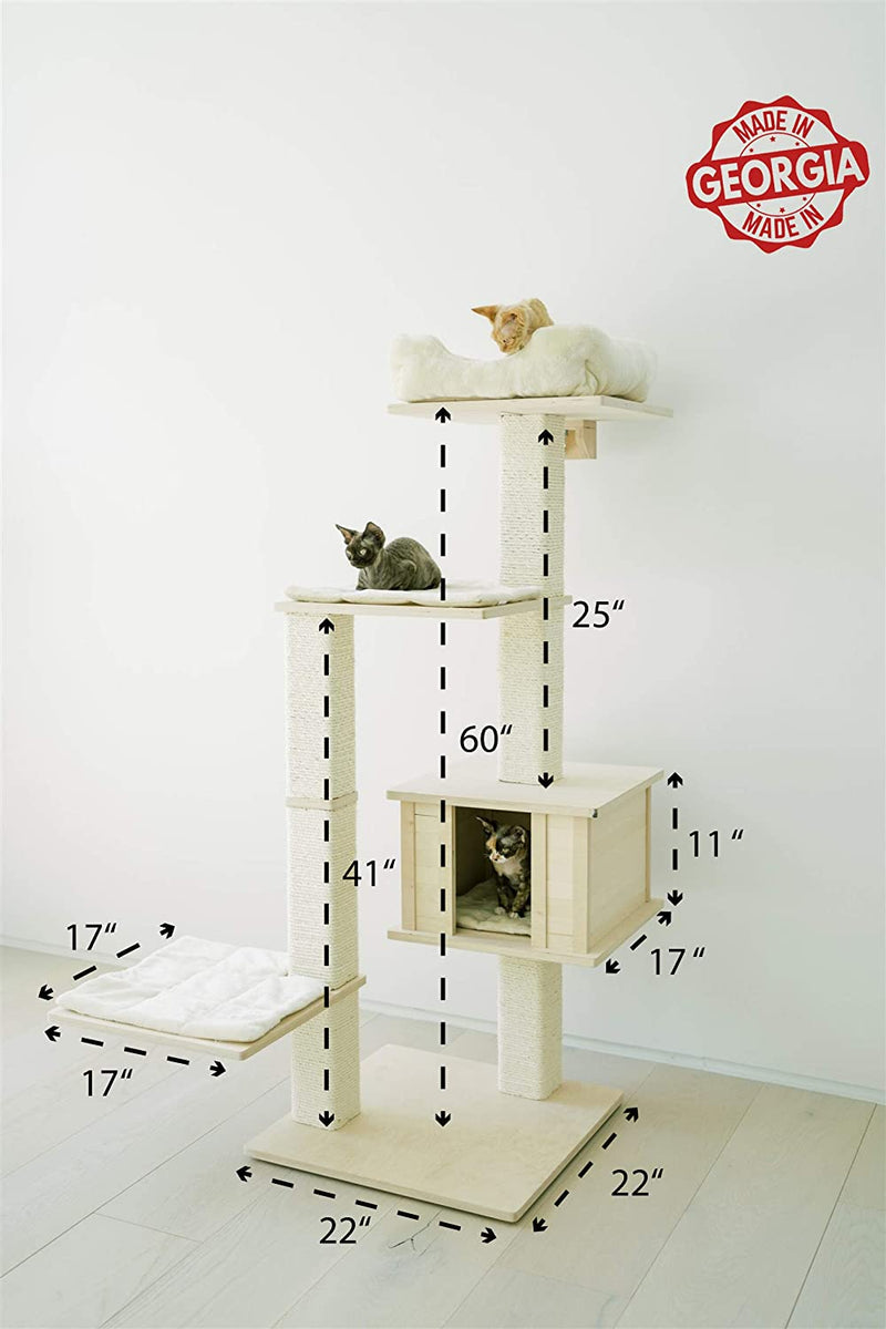 PAWMONA Multi-Level Cat Tree Bed Condo, 60", Indoor Cat Tower with Square-Shaped Scratching Posts for Cats and Kittens, 4 Beds, 1 Covered, Made from Natural Birch Wood and Natural Sisal Matting, Cream Sporting Goods > Outdoor Recreation > Boating & Water Sports > Swimming > Swim Goggles & Masks Pomona   