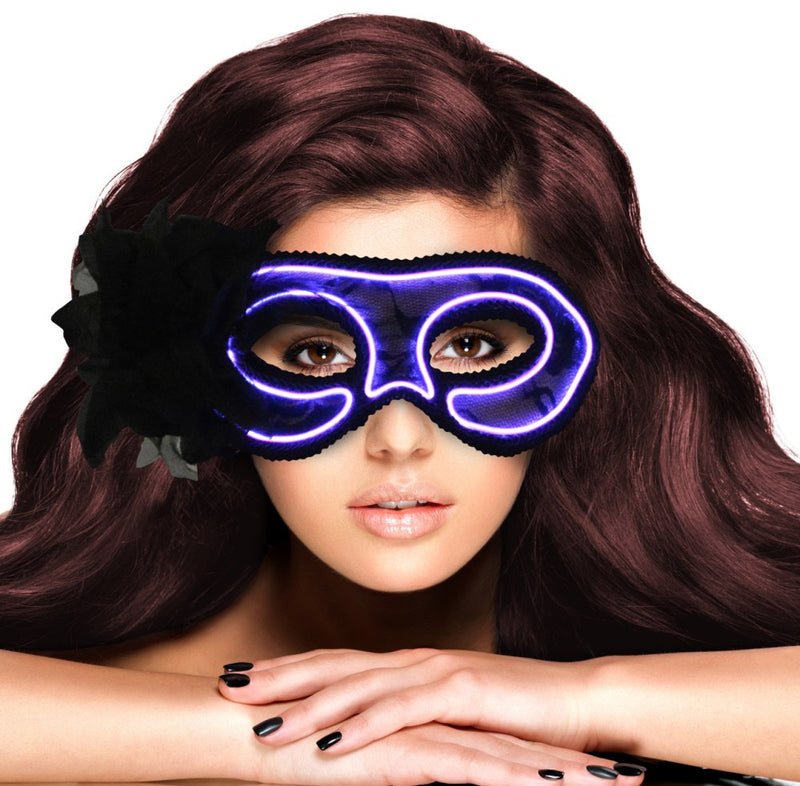 Jenniwears LED Halloween Mask for Women Light up Venetian Lace Mask Party Eye Mask, Perfect for Valentine’S Carnivals,Night Club,Wedding Reception,Costume Party, Blue Apparel & Accessories > Costumes & Accessories > Masks JenniWears Purple  