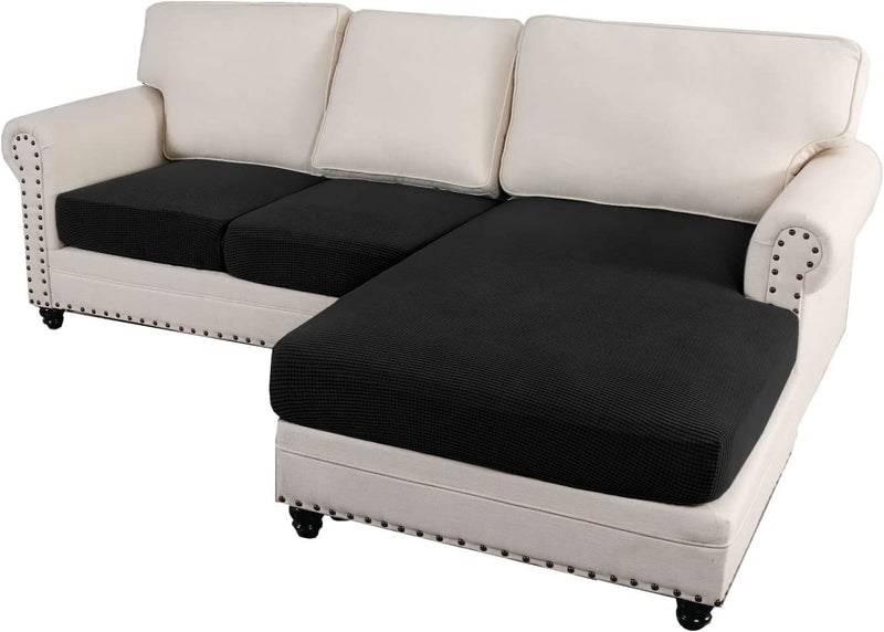 H.VERSAILTEX Sectional Couch Covers 3 Pieces Sofa Seat Cushion Covers L Shape Separate Cushion Couch Chaise Cover Elastic Furniture Protector for Both Left/Right Sectional Couch (3 Seater, Grey) Home & Garden > Decor > Chair & Sofa Cushions H.VERSAILTEX Black 3 Seater 