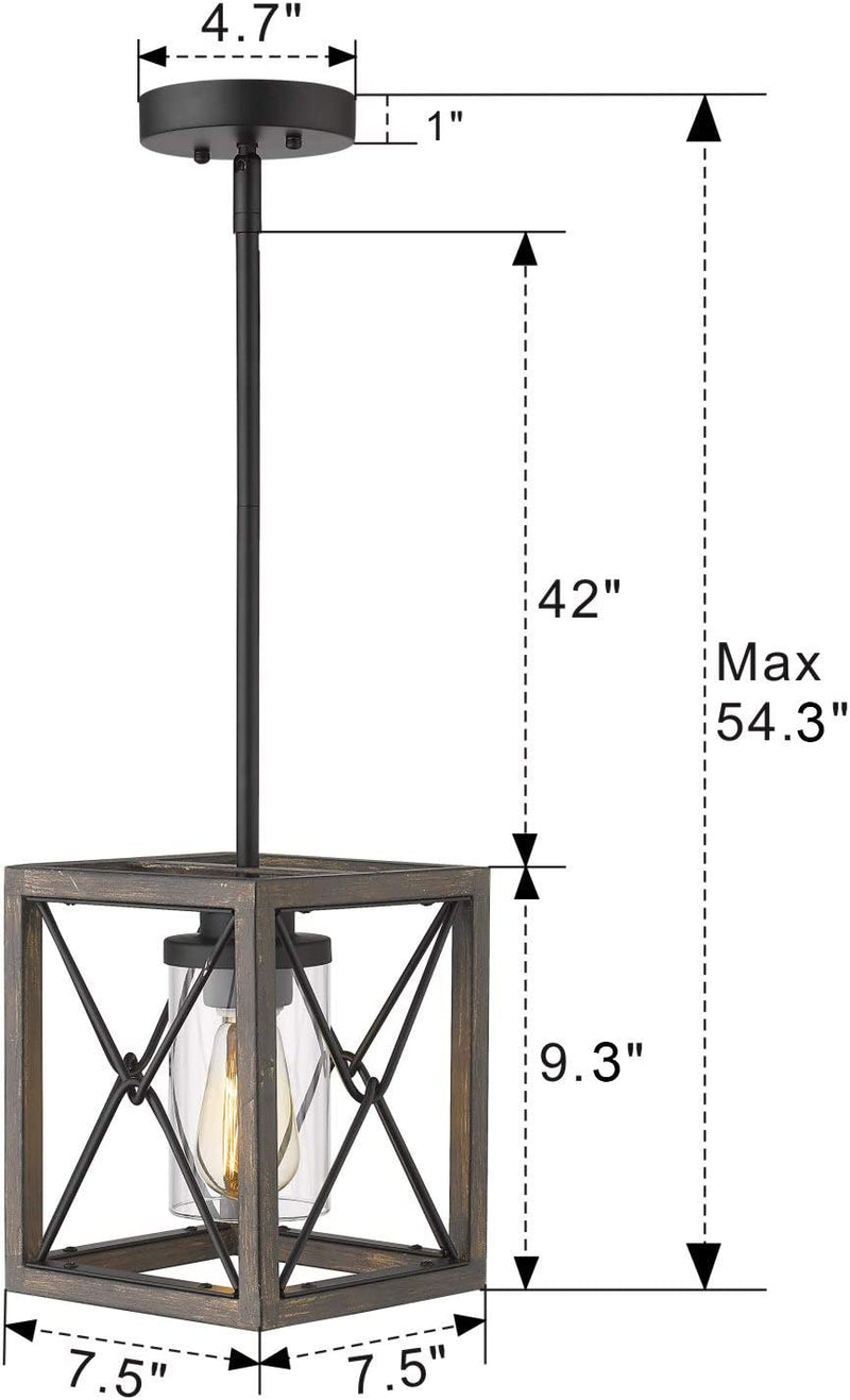 Zeyu 1-Light Farmhouse Pendant Light, Vintage Cage Hanging Light with Clear Glass Shade in Wood and Black Finish, 011-1 WF/BK Home & Garden > Lighting > Lighting Fixtures zeyu   