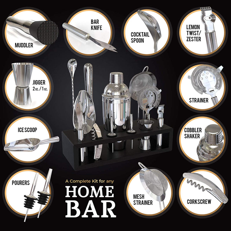 Highball & Chaser 13-Piece Cobbler Cocktail Shaker Set Stainless Steel Mixology Bartender Kit with Stand for Home Bar Cocktail Set | Laser Engraved Cocktail Tools | plus Ebook with 30 Cocktail Recipes Home & Garden > Kitchen & Dining > Barware Highball & Chaser   