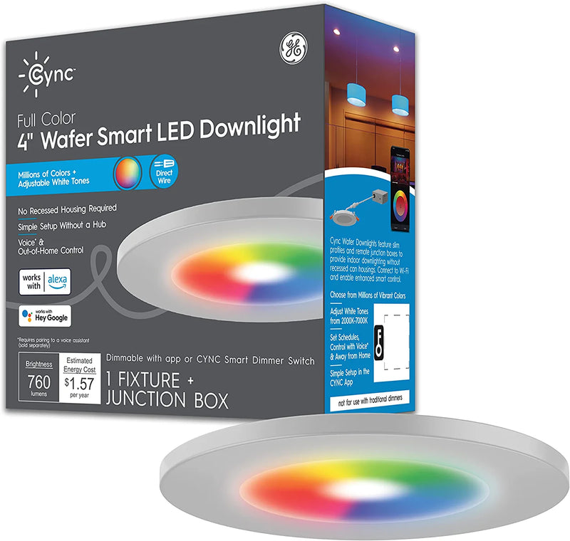 GE CYNC Smart LED Wafer Downlights, Color Changing and White Tones Wafer Lights, No Recessed Housing Required, 4 Inches (Pack of 3) (CFIXCNLR4C1-OT) Home & Garden > Lighting > Flood & Spot Lights GE 4 Inches 3 Pack 