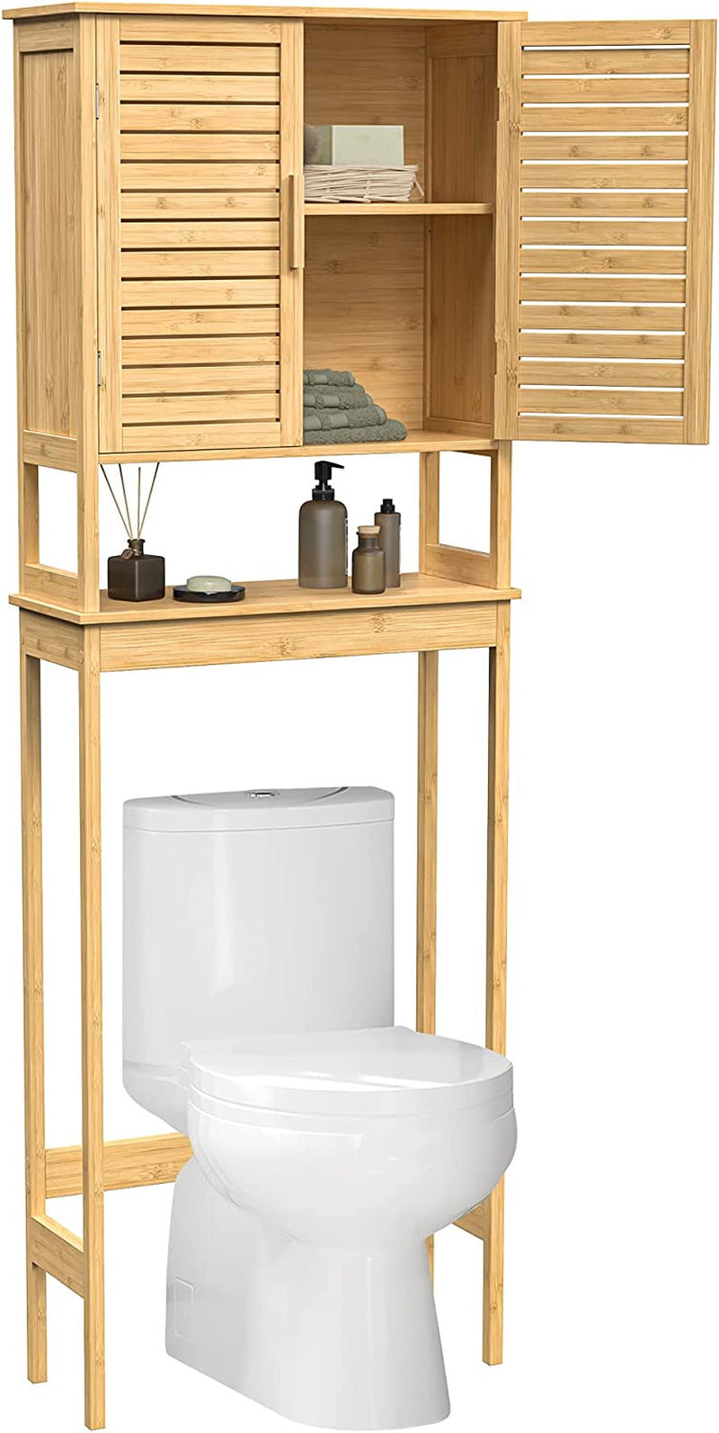 SONGMICS Over-The-Toilet Storage, Bathroom Cabinet with Adjustable inside Shelf and Bottom Stabilizer Bar, Space-Saving Toilet Rack, Natural UBTS010N01 Home & Garden > Household Supplies > Storage & Organization SONGMICS   