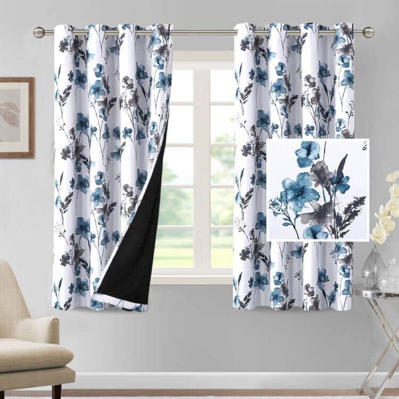 H.VERSAILTEX 100% Blackout Curtains 84 Inch Length 2 Panels Set Cattleya Floral Printed Drapes Leah Floral Thermal Curtains for Bedroom with Black Liner Sound Proof Curtains, Navy and Taupe Home & Garden > Decor > Window Treatments > Curtains & Drapes H.VERSAILTEX Grey/Blue 52"W x 63"L 