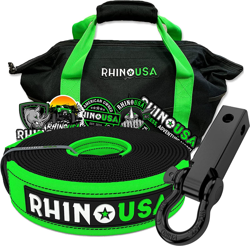 Rhino USA Heavy-Duty Recovery Gear Combos Off-Road Jeep Truck Vehicle Recovery, Best Offroad Towing Accessories - Guaranteed for Life (30' Strap + Shackle Hitch) Sporting Goods > Outdoor Recreation > Winter Sports & Activities 20-30 30' Strap + Shackle Hitch  