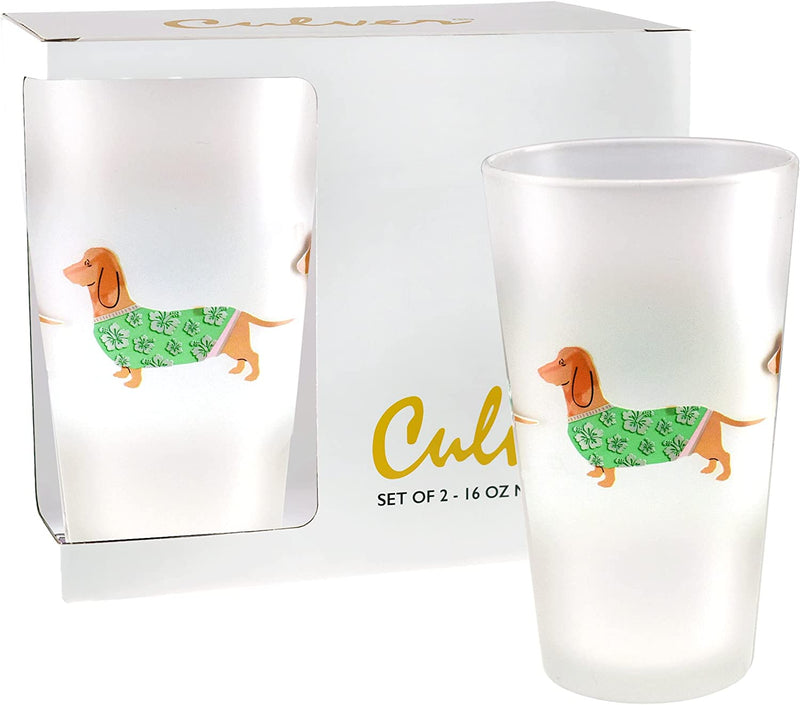 Culver Tropical Decorated Frosted Pint Mixing Glass, 16-Ounce, Gift Boxed Set of 2 (Luau Dachshunds Dogs) Home & Garden > Kitchen & Dining > Tableware > Drinkware Culver   