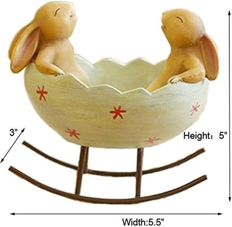 Laughing Bunny Rabbits Rocking in an Easter Egg Cradle Spring Easter Decoration Vintage Rustic Country Bunnies Rabbit Figurine Statue (Bunnies in a Cradle)