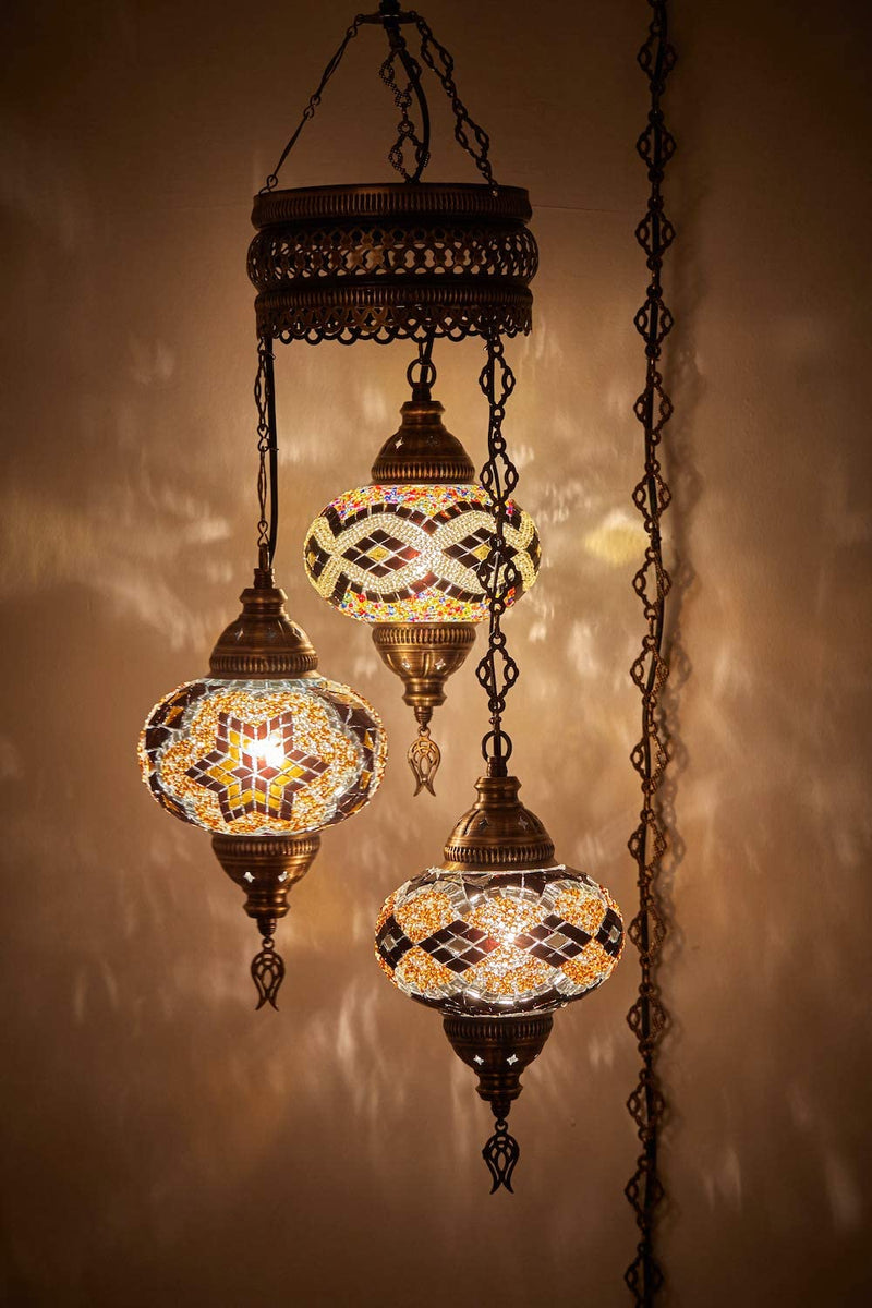 DEMMEX Turkish Moroccan Mosaic Plug in Swag Pendant Lamp Light Fixture Plugged Chandelier, US Plug with 15Feet Chain - Customizable Colors (6.5" X 5 Globe Chandelier) Home & Garden > Lighting > Lighting Fixtures > Chandeliers DEMMEX 6.5" X 3 Globe Chandelier  