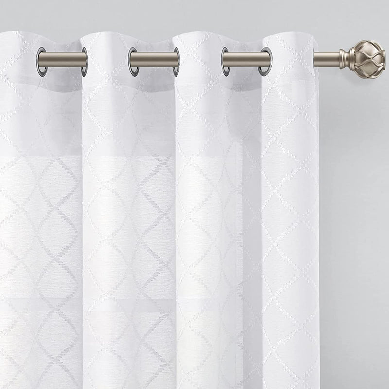 HOMEDIAS Grey Moroccan Sheer Curtains Embroidery Curtains for Bedroom Room 52 X 84 Inch Long Grommet Top Semi Sheer Curtains Light Filtering Voile Curtains 2 Panels Window Curtains Home & Garden > Decor > Window Treatments > Curtains & Drapes HOMEIDEAS White-diamond 52"W X 63"L 