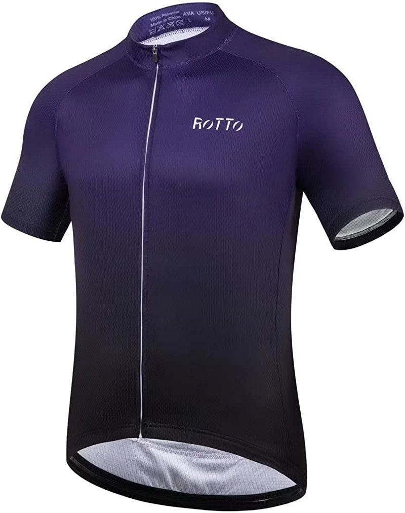 ROTTO Cycling Jersey Mens Bike Shirt Short Sleeve Gradient Color Series Sporting Goods > Outdoor Recreation > Cycling > Cycling Apparel & Accessories ROTTO F1 Purple-black X-Large 