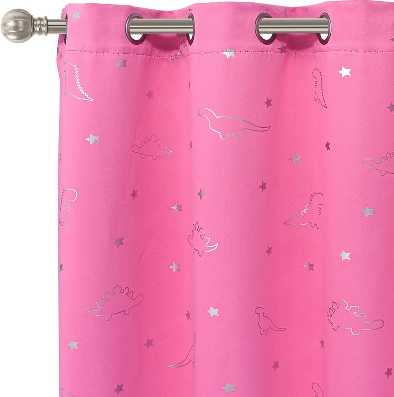 LORDTEX Dinosaur and Star Foil Print Blackout Curtains for Kids Room - Thermal Insulated Curtains Noise Reducing Window Drapes for Boys and Girls Bedroom, 42 X 84 Inch, Grey, Set of 2 Panels Home & Garden > Decor > Window Treatments > Curtains & Drapes LORDTEX Pink 42 x 63 inch 