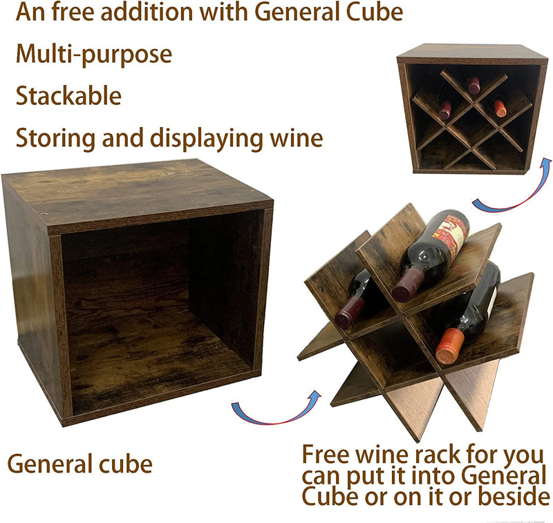 Fusunbao Magic DIY Cube Storage Organizer Stackable Cubles for Home Books Clothes Toy -Modular Cubby Storage System -Office Cubical -Bookcase Closet Wine Rack Cabinet (Antique Brown, Wine Rack Cube) Home & Garden > Household Supplies > Storage & Organization FUSUNBAO   