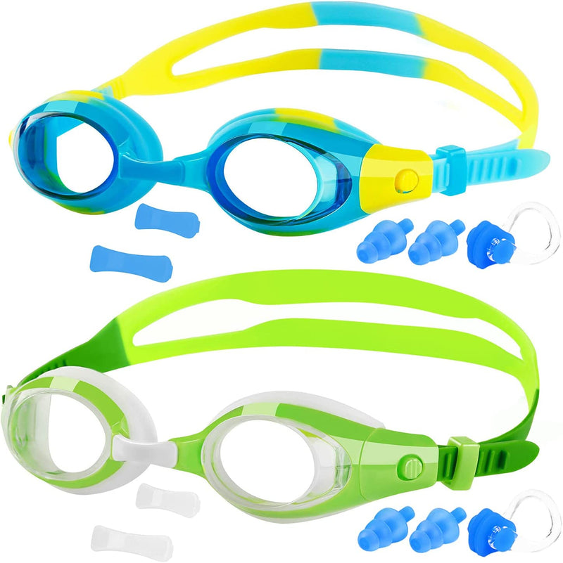 Elimoons 2Pack Kids Goggles for Swimming Age 3-15,Kids Swim Goggles with Nose Cover No Leaking Anti-Fog Waterproof Sporting Goods > Outdoor Recreation > Boating & Water Sports > Swimming > Swim Goggles & Masks Elimoons 3.j(2-pack): Green & Blue+yellow  