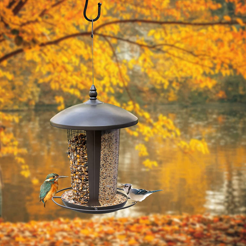 Bird Feeder for outside Hanging,Bird Seed for outside Wild Bird Feeders for Garden Yard Outdoor Decoration,Round Roof Design for Sun-Proof and Rainproof, Brown Animals & Pet Supplies > Pet Supplies > Bird Supplies > Bird Cage Accessories > Bird Cage Food & Water Dishes Staryouju bronze  